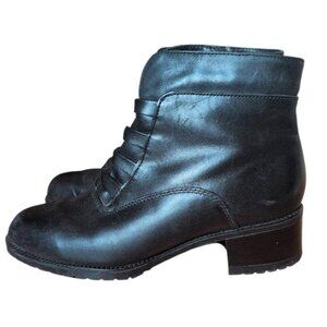 Naturalizer VTG Black Leather Zip Chunky 2 in Heel Low Calf Boots Faux Fur Lined